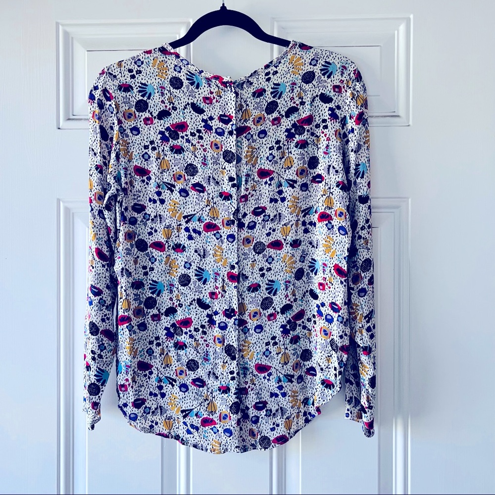 H&M White Print Long Sleeve Button-up Blouse